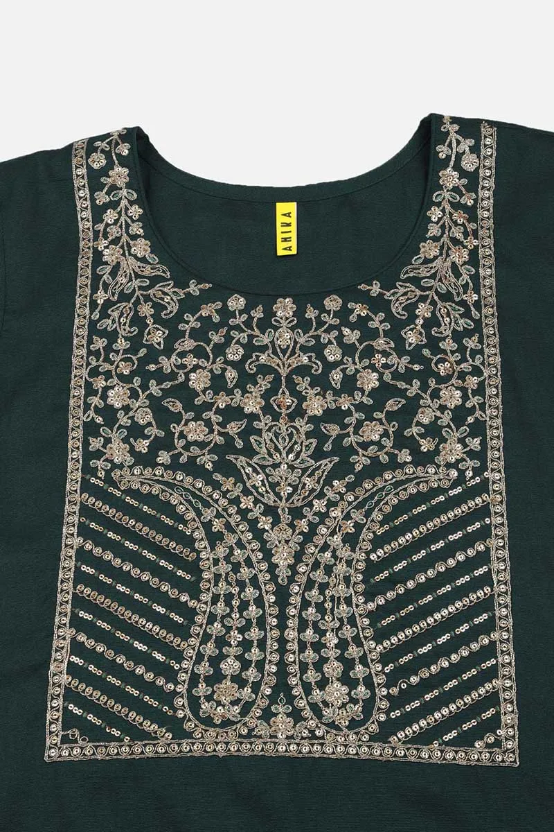 Green Silk Blend Straight Kurta