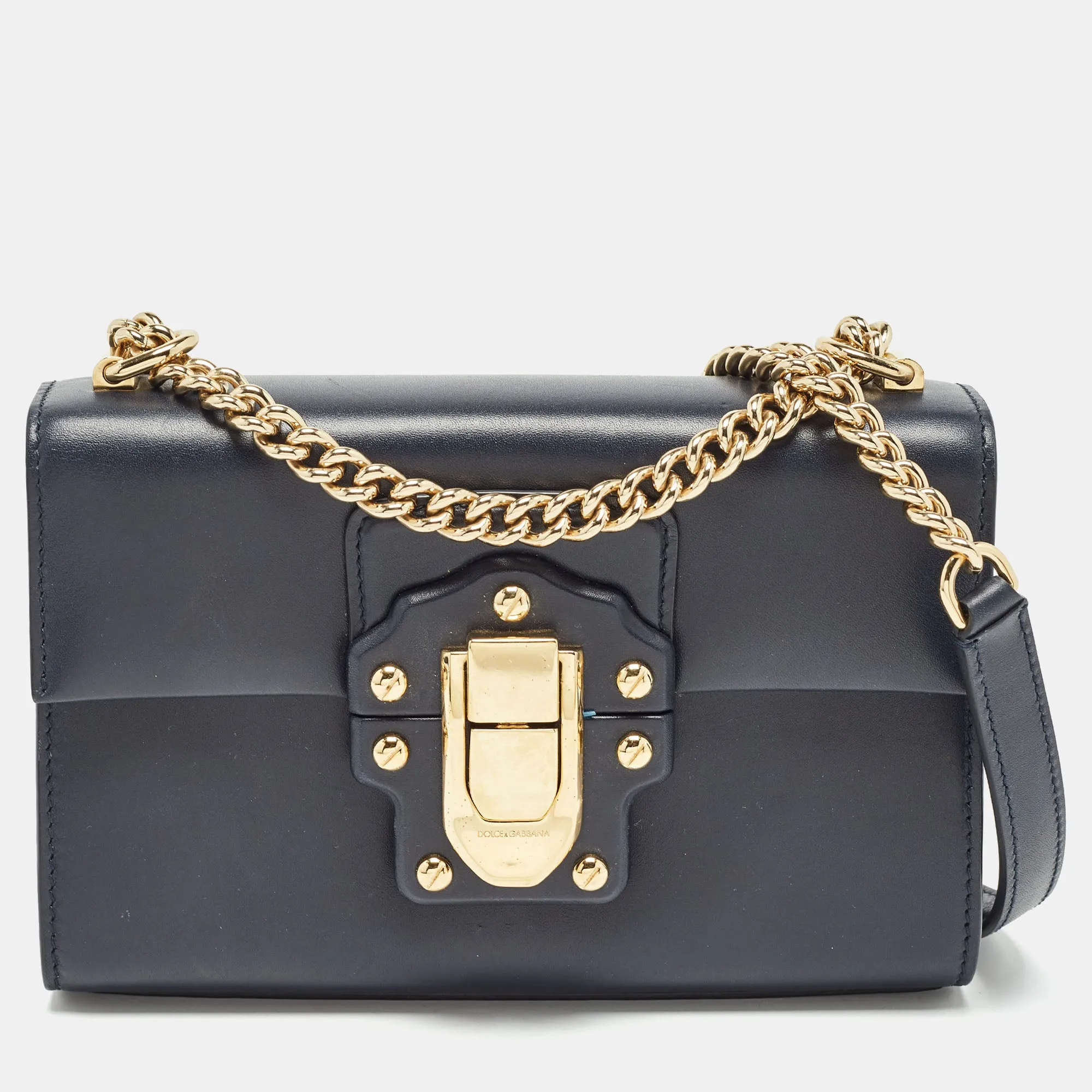 Navy Blue Leather Lucia Shoulder Bag
