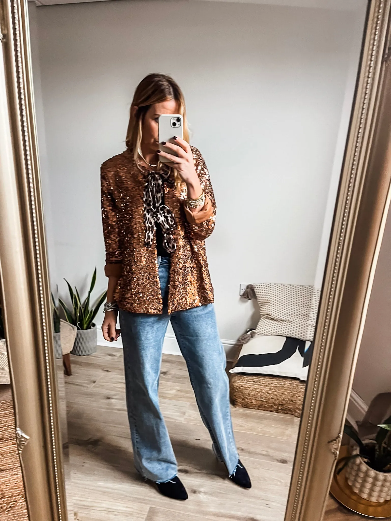 Sequin Leopard Tie Front Top