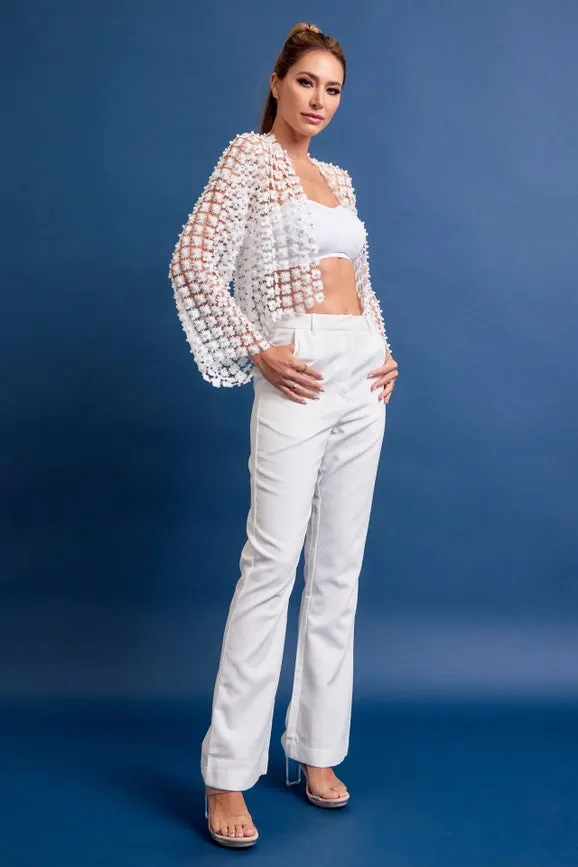 Set On You Pearl Crochet Flower Cardigan WHITE