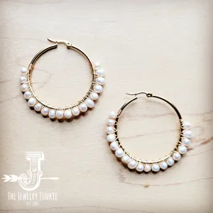 Wire Wrapped Freshwater Pearl Beaded Hoop Earrings 221b